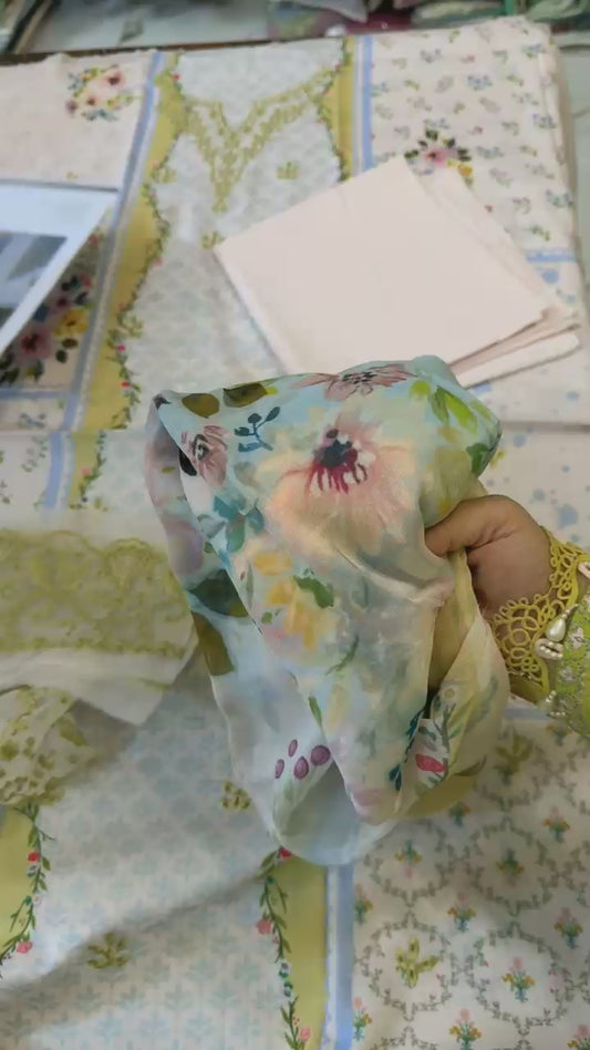 Puri fabric's embroided lawn 3pc