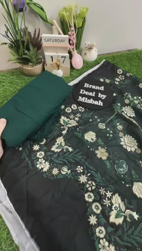 Hussain Rehar 3pc plain karandi shirt trouser with printed wool shawl