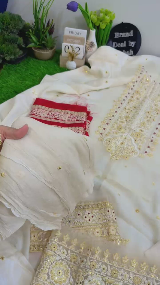 Mushq luxury embroidered 3pc raw silk (prebook dispatch 4-5 days)