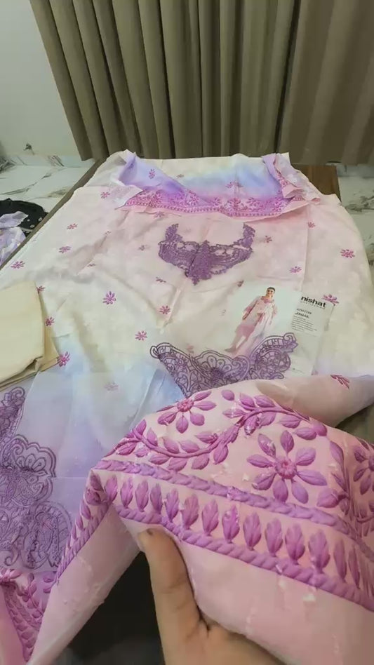 Nishat printed lawn 3pc with patches