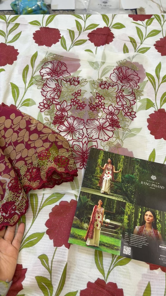 Guljee lawn embroidered 3pc with chiffon embroidered dupatta article 03