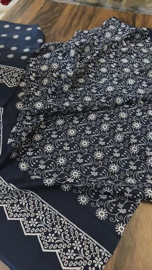 Riaz arts embroided chiken kari with pure chiffon duppata 3pc
