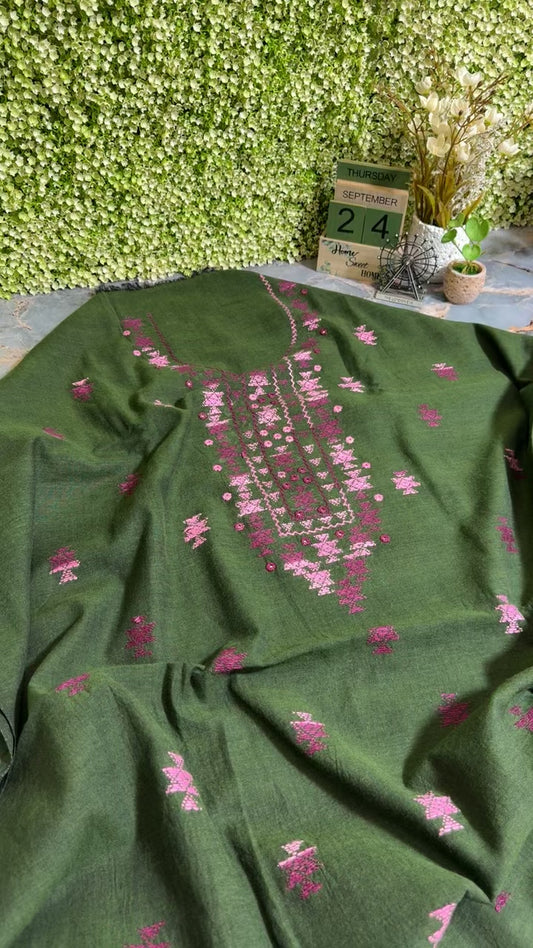 Hand embroided khaadi winter cotton 3pc