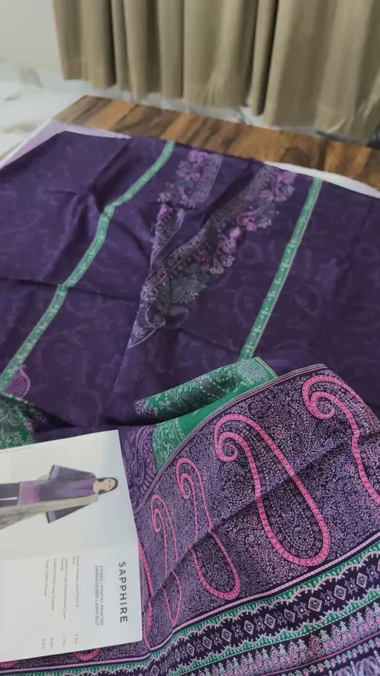 Sapphire embroided/ Printed Lawn 3pc