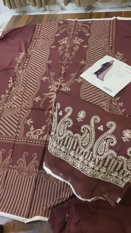 Sapphire  lawn 3pc with embroidered sleeve