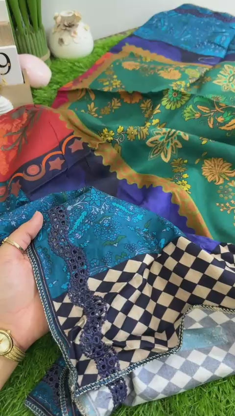 Charizma combination 3 pc embroidered linen with embroidered Irish linen shawl