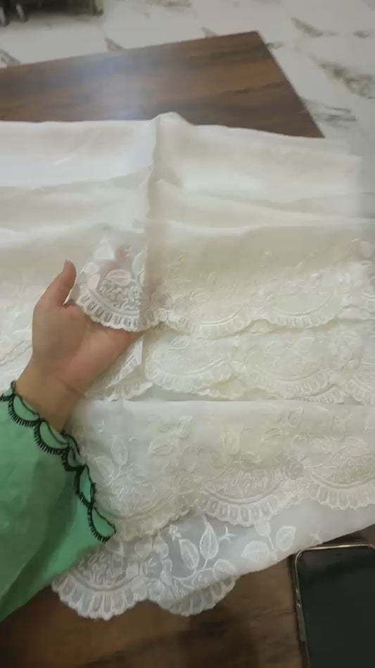 Pure medium silk embroidered dupatta dyeable 2 sided embroidery