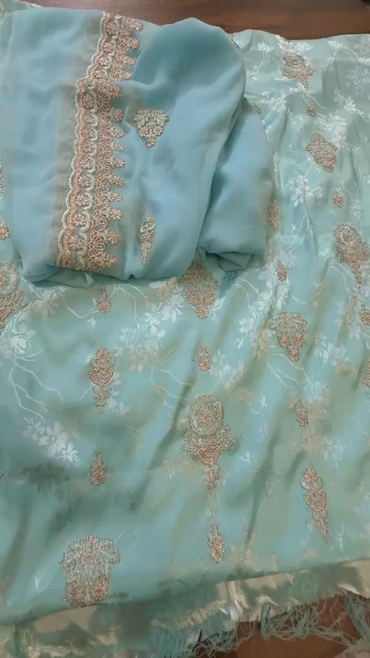 Chaina Patti embroided silk 2 pc sky blue
