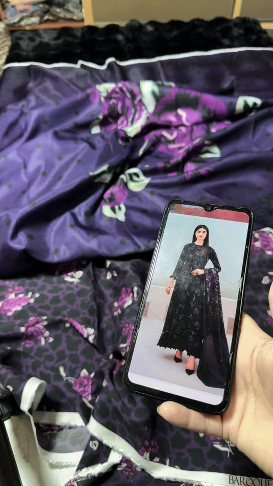 Baroque printed winter 3pc with shawl