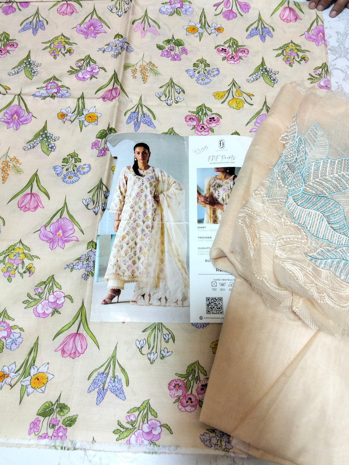 Sale Faiza Faisal Printed Lawn 3pc with Net embroided Dupatta and Embroidered Dupatta Patches