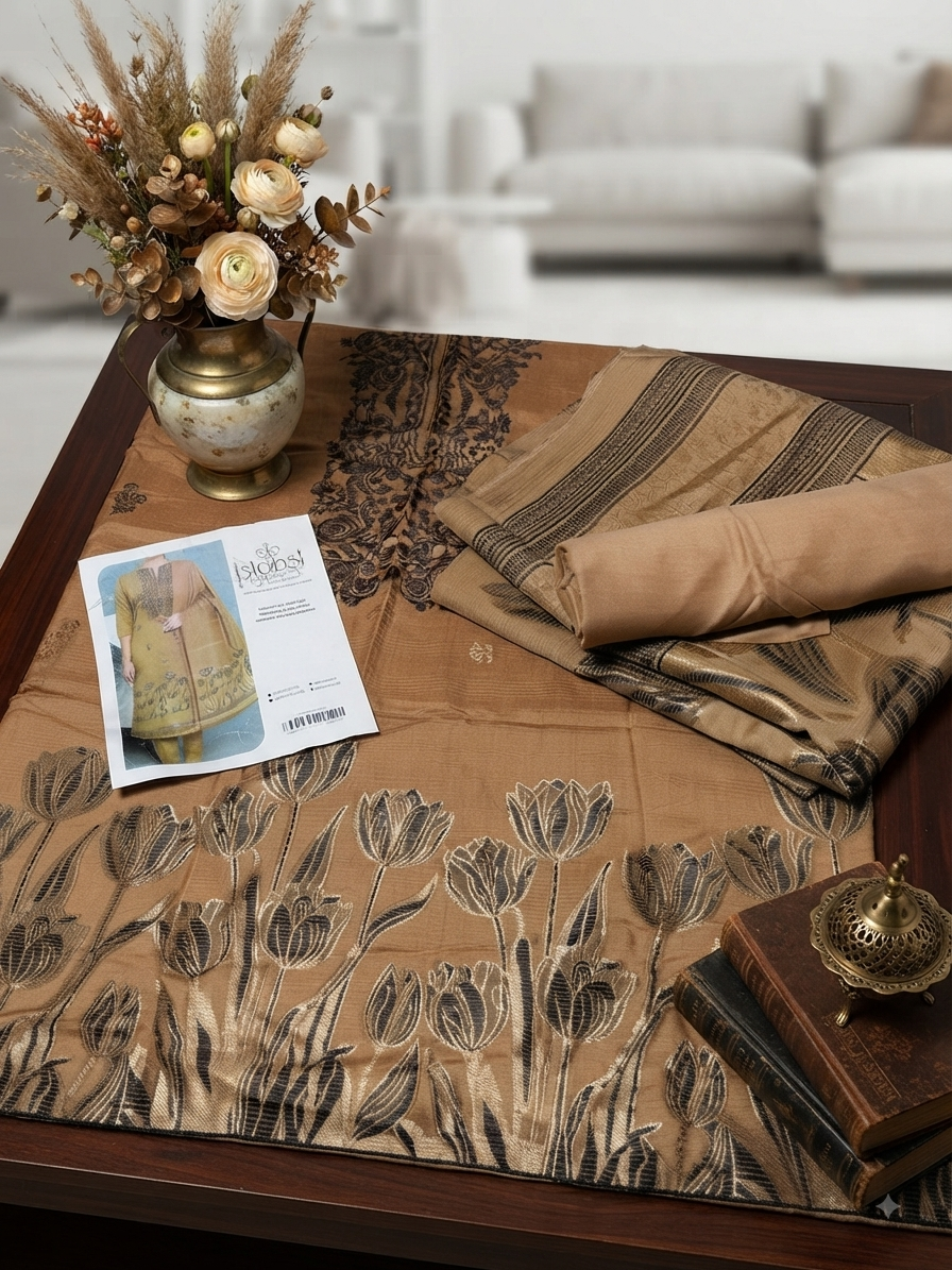 SaleSaya jacquard shirt and dupatta with dyed viscose trouser 3pc