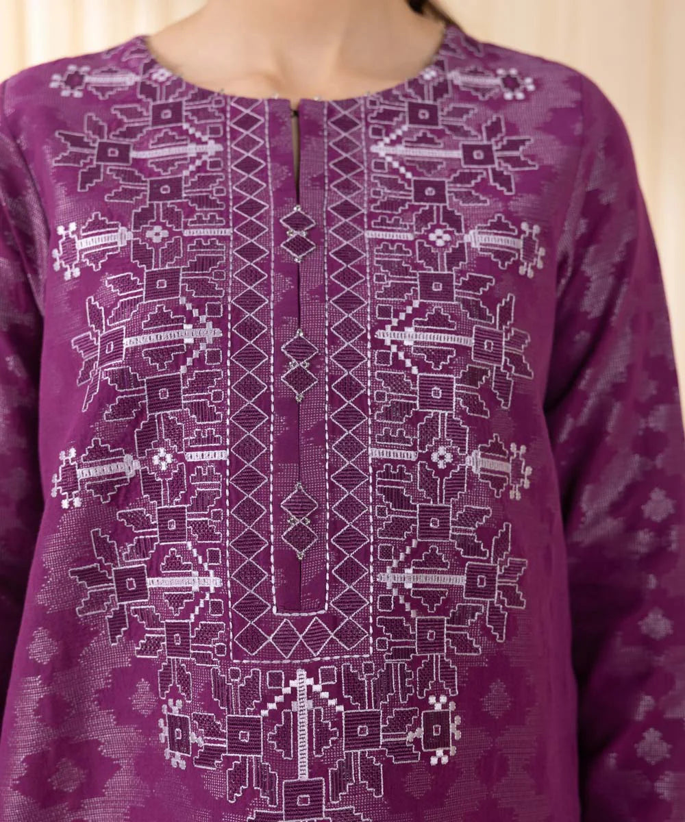 Sale sapphire embroided jacquard lawn shirt with plain trouser and embroided Khadi net dupatta complete 3pc (unstitched)