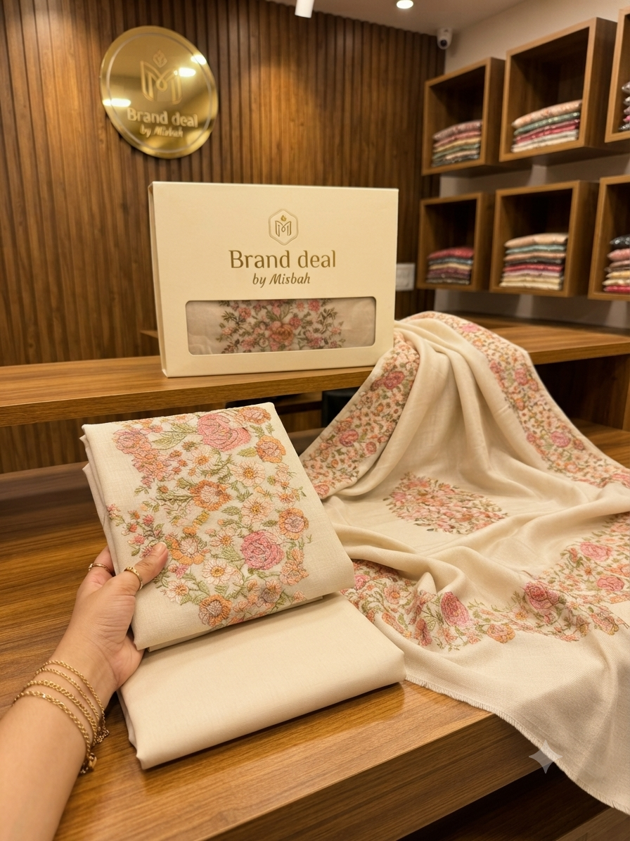 Luxury embroided karandi 3pc with embroided karandi shawl