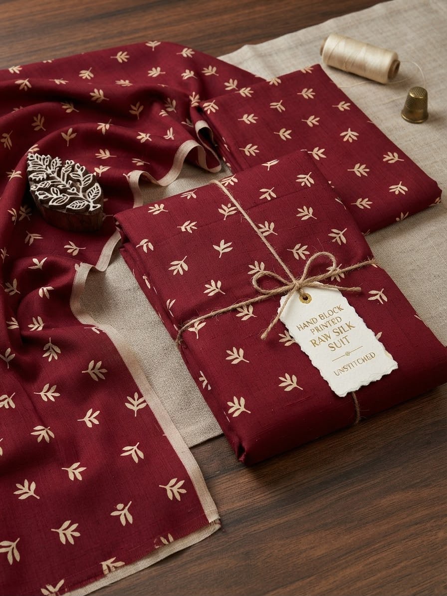 Block printed raw silk 2 pc