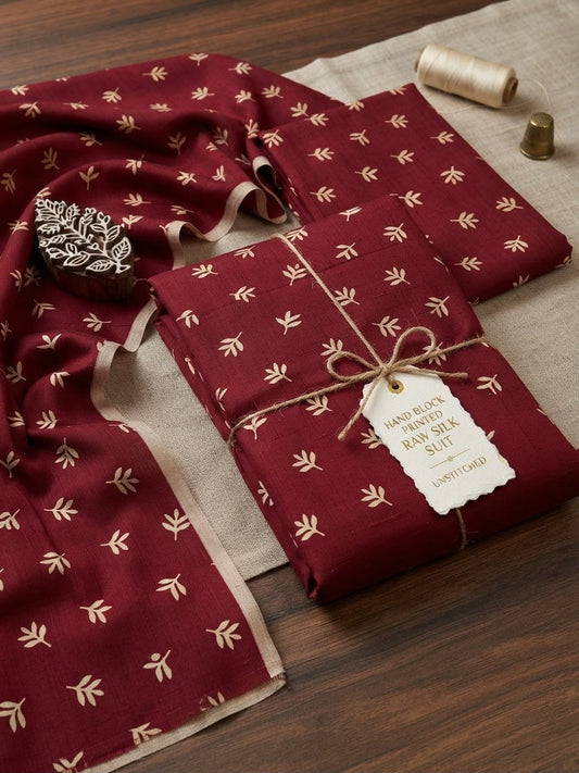Block printed raw silk 2 pc