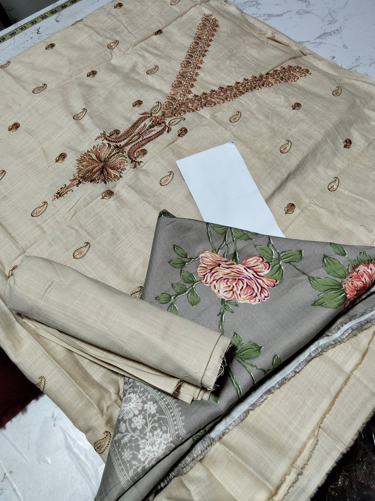 Sale Sana safinaz embroided Khaddar 3pc with printed wool shawl