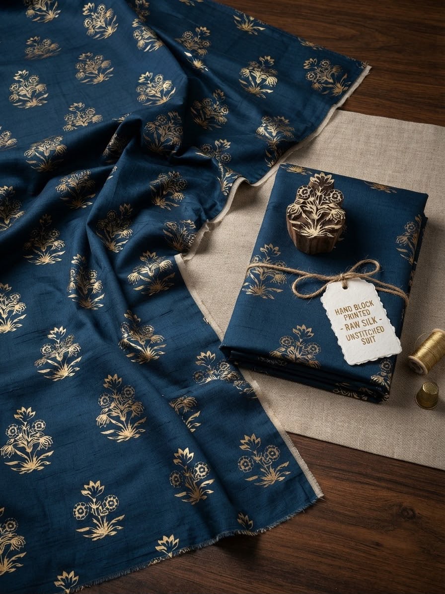 Block printed raw silk 2 pc