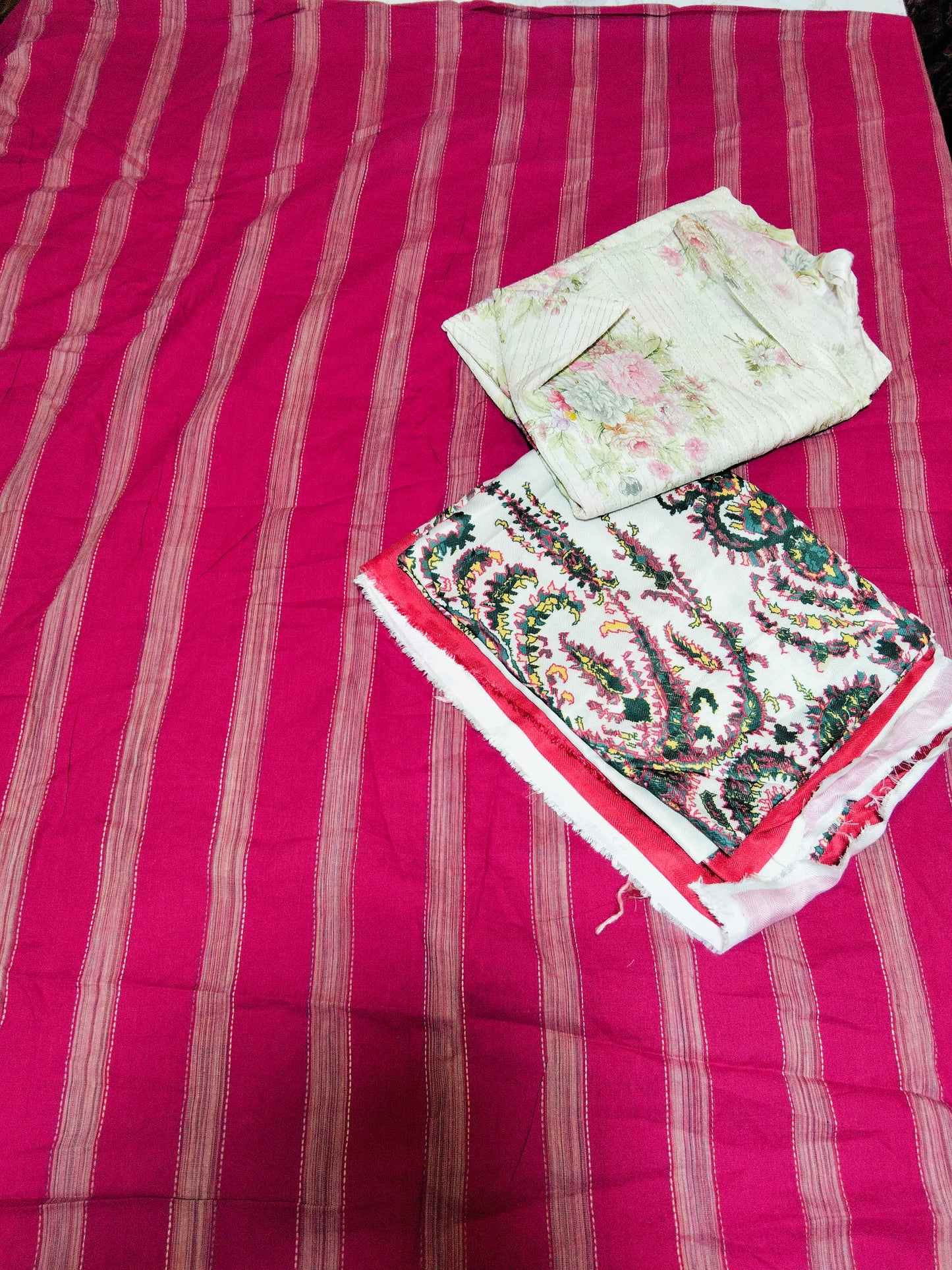 Sale jacquard  lawn shirt+embroided shirt white+winter dupatta