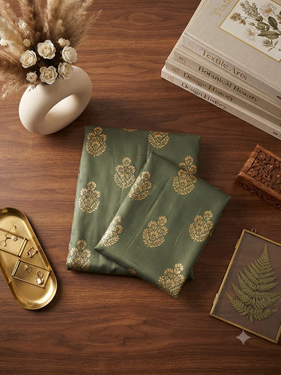 Block printed raw silk 2 pc