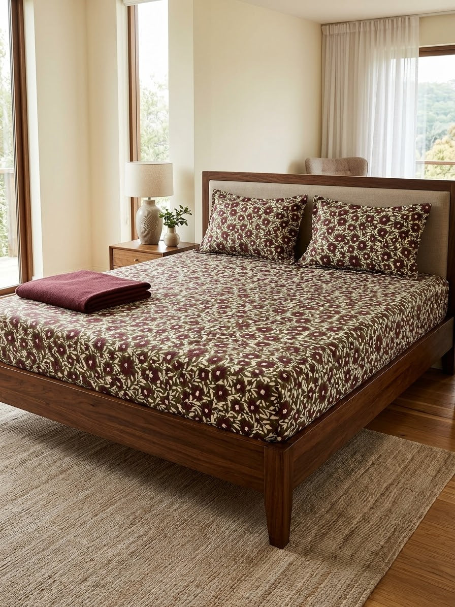 pure cotton stuff king size bed sheet with 2 pillow covers