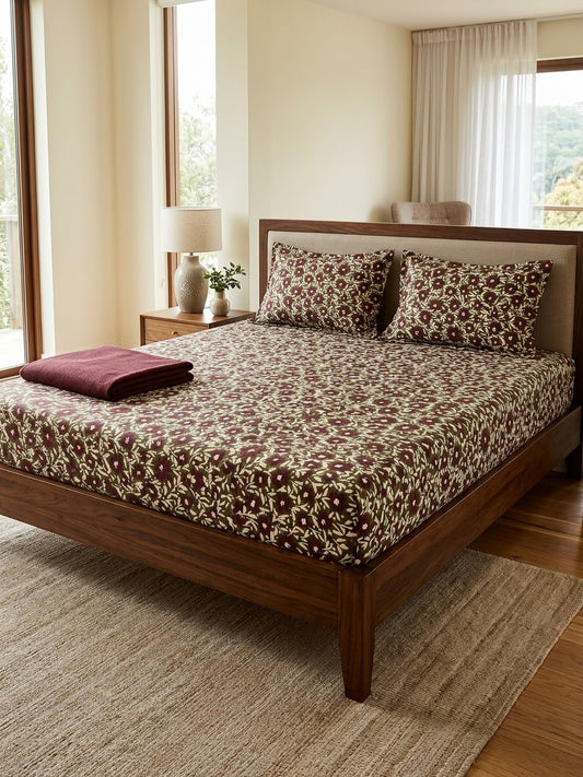 pure cotton stuff king size bed sheet with 2 pillow covers