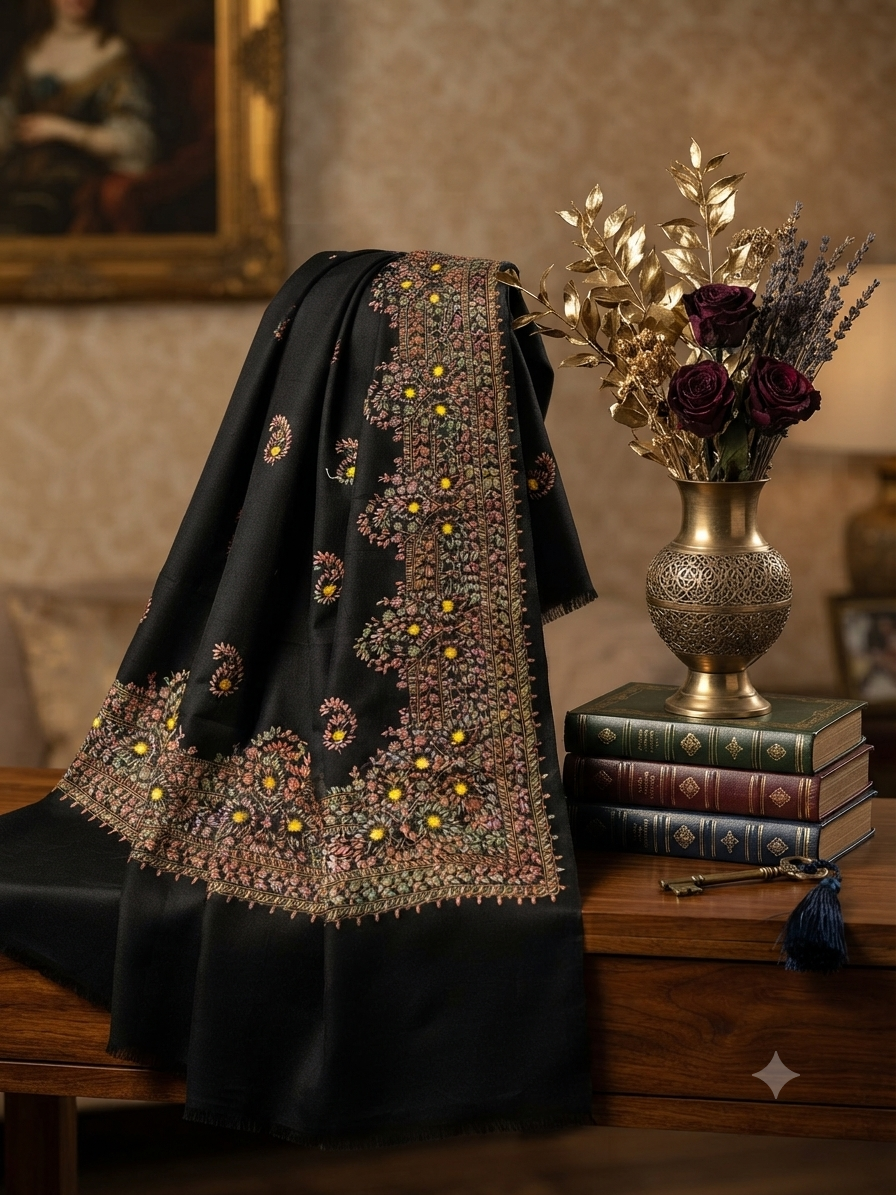 Sale hand embroided wool shawl (mirror work)