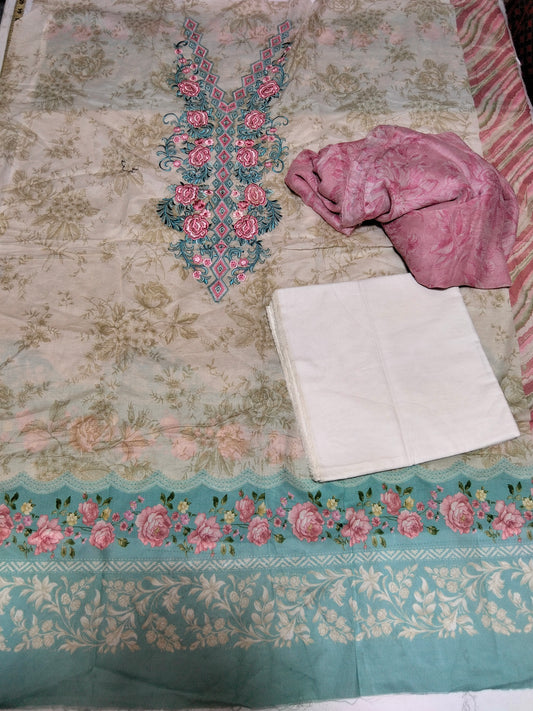 Sale Ethnic embroidered lawn 3pc with chiffon dupatta