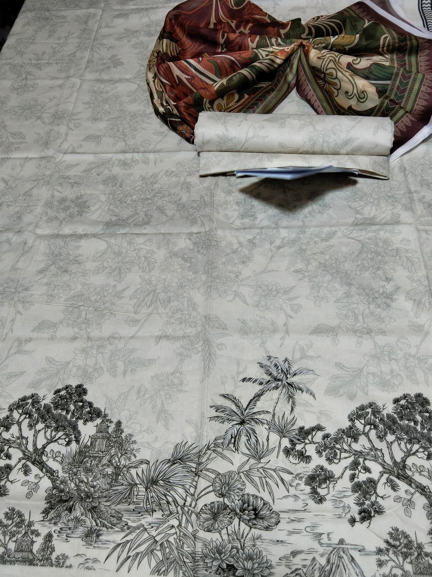 Sale cross stitch printed lawn 3pc with printed silk dupatta