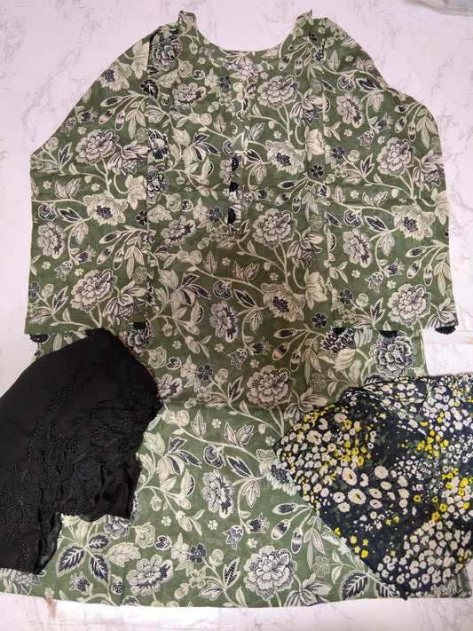 Sale stitch printed lawn 2 PC (ch. 21)(length. 37) with farshi shlwar (length 40)  +pure chiffon embroided dupatta