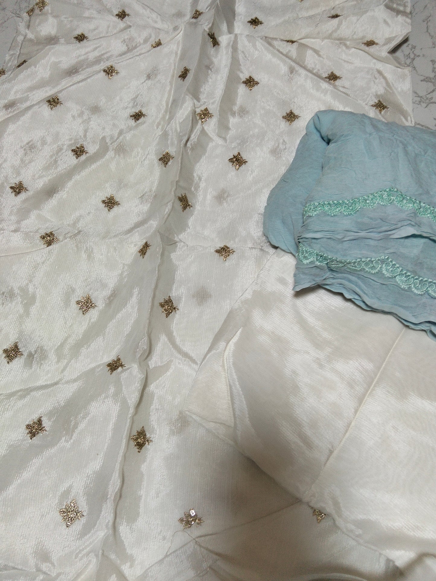 Sale embroided row silk 2pc+breeze embroided pure chiffon dupatta