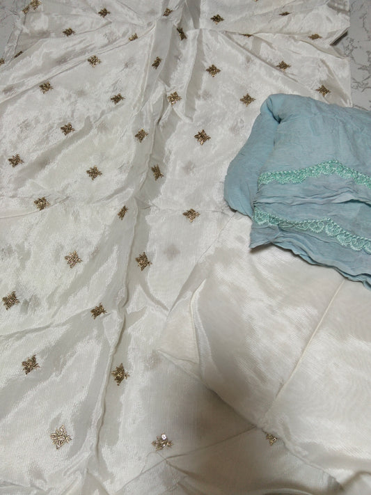 Sale embroided row silk 2pc+breeze embroided pure chiffon dupatta