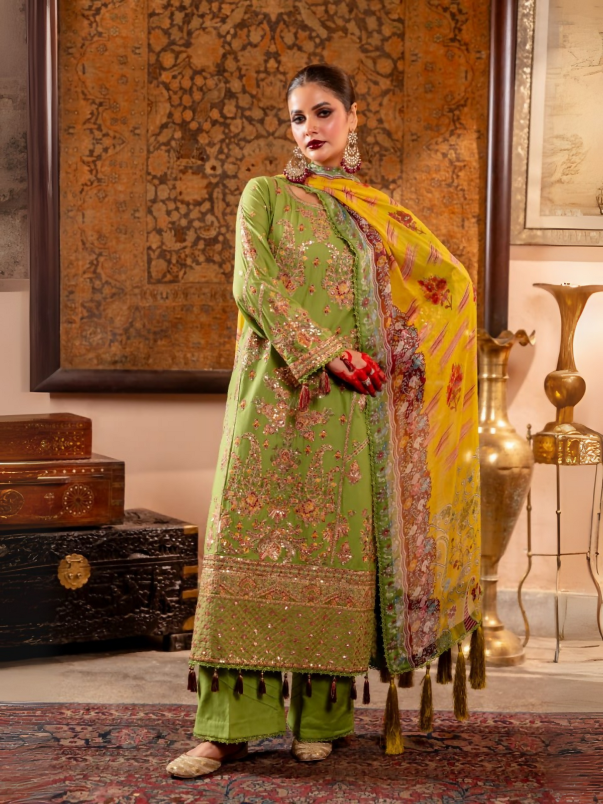 Fatima Hussain ( Lamia) embroidered lawn 3pc with printed chiffon duppata