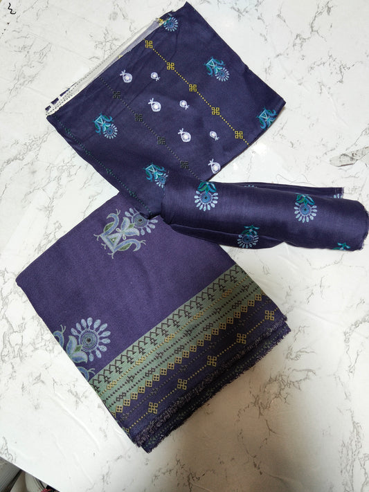 Sale Printed linen 3pc with printed wool shawl