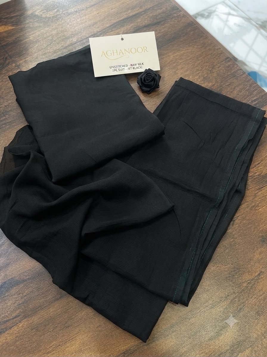 Agha Noor black raw Silk 2pc dyeable