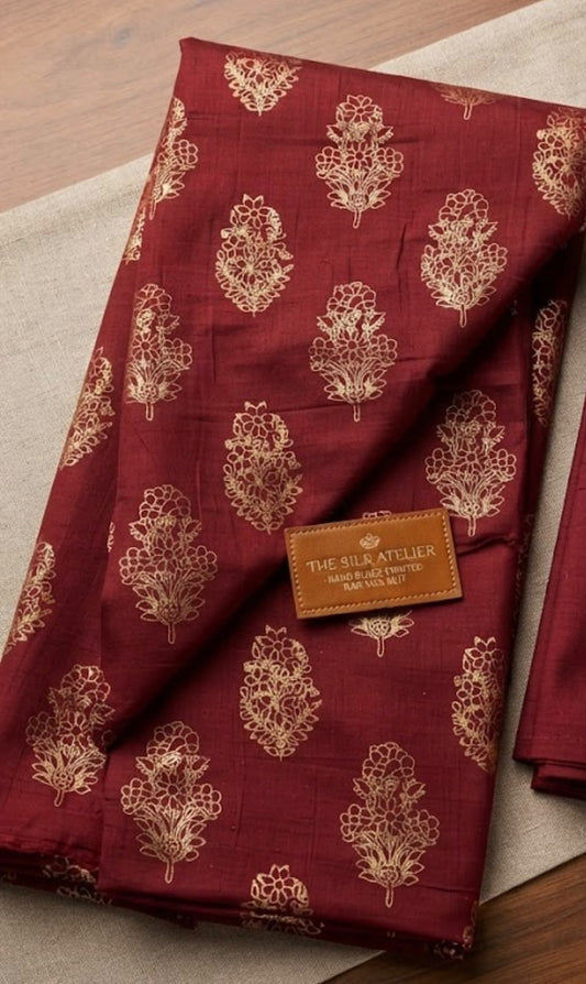 Block printed raw silk 2 pc