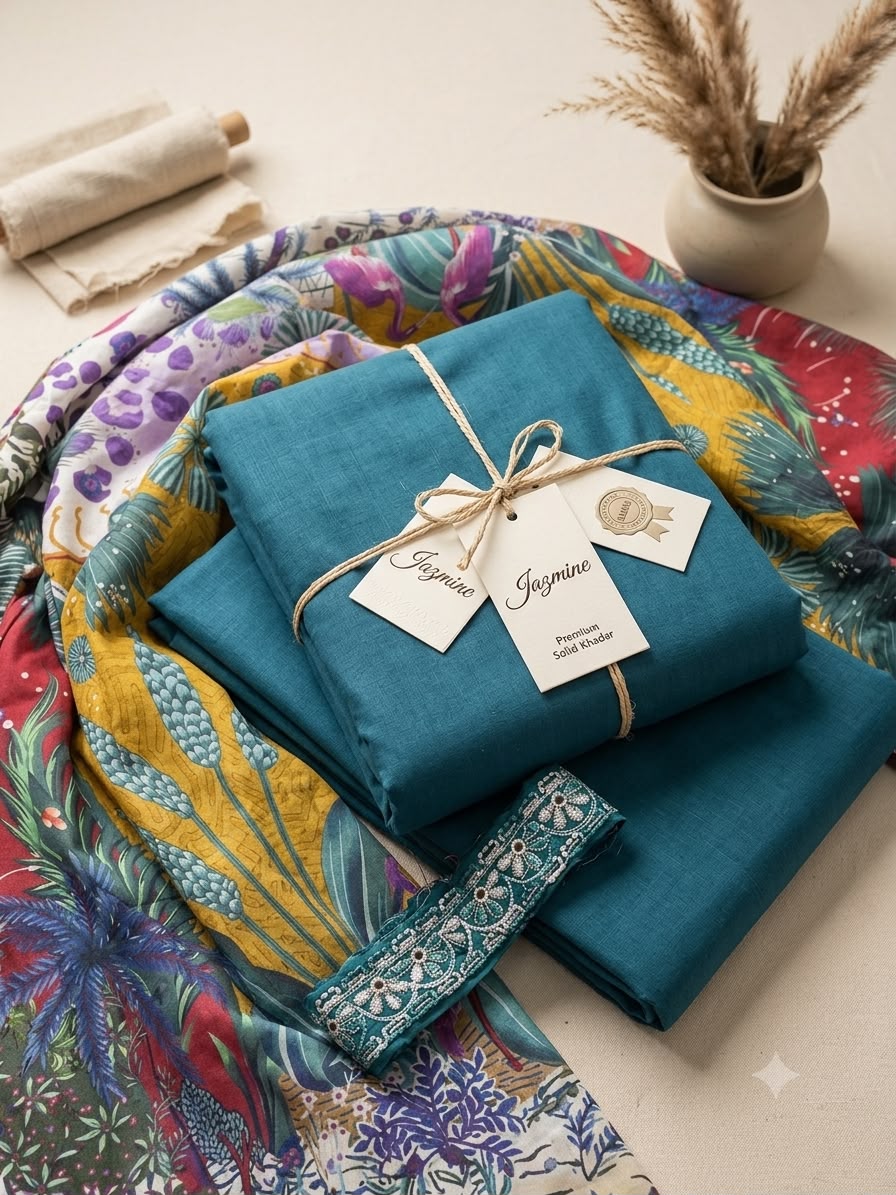 Sale Jazmine plain khadar 3 PC with printed linen shawl winter