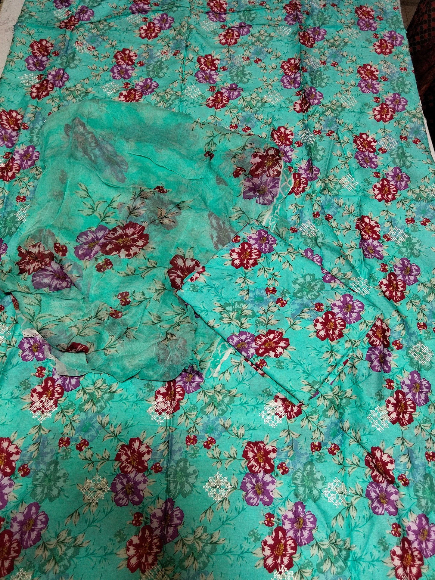 SALE Breeze Embroidered Linen shirt with chiffon dupatta dyed trouser 3pc