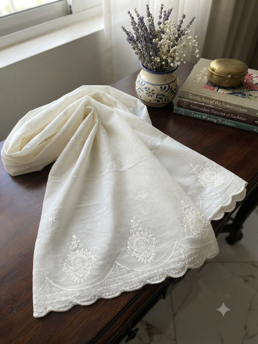 Sale embroided lawn dupatta 4 sided
