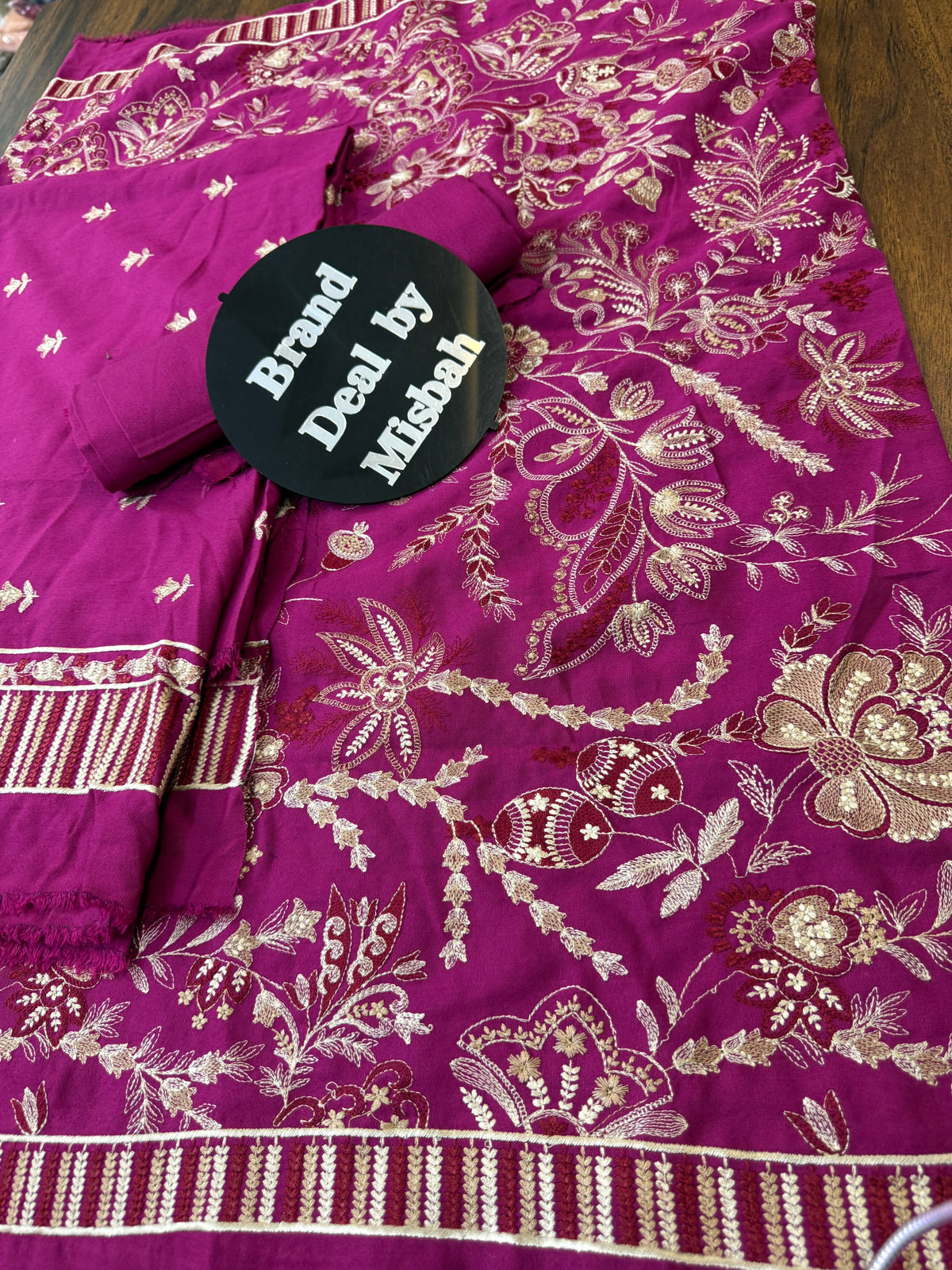 Luxury embroided karandi 3pc with heavy embroided shawl light embroided shirt plain trouser