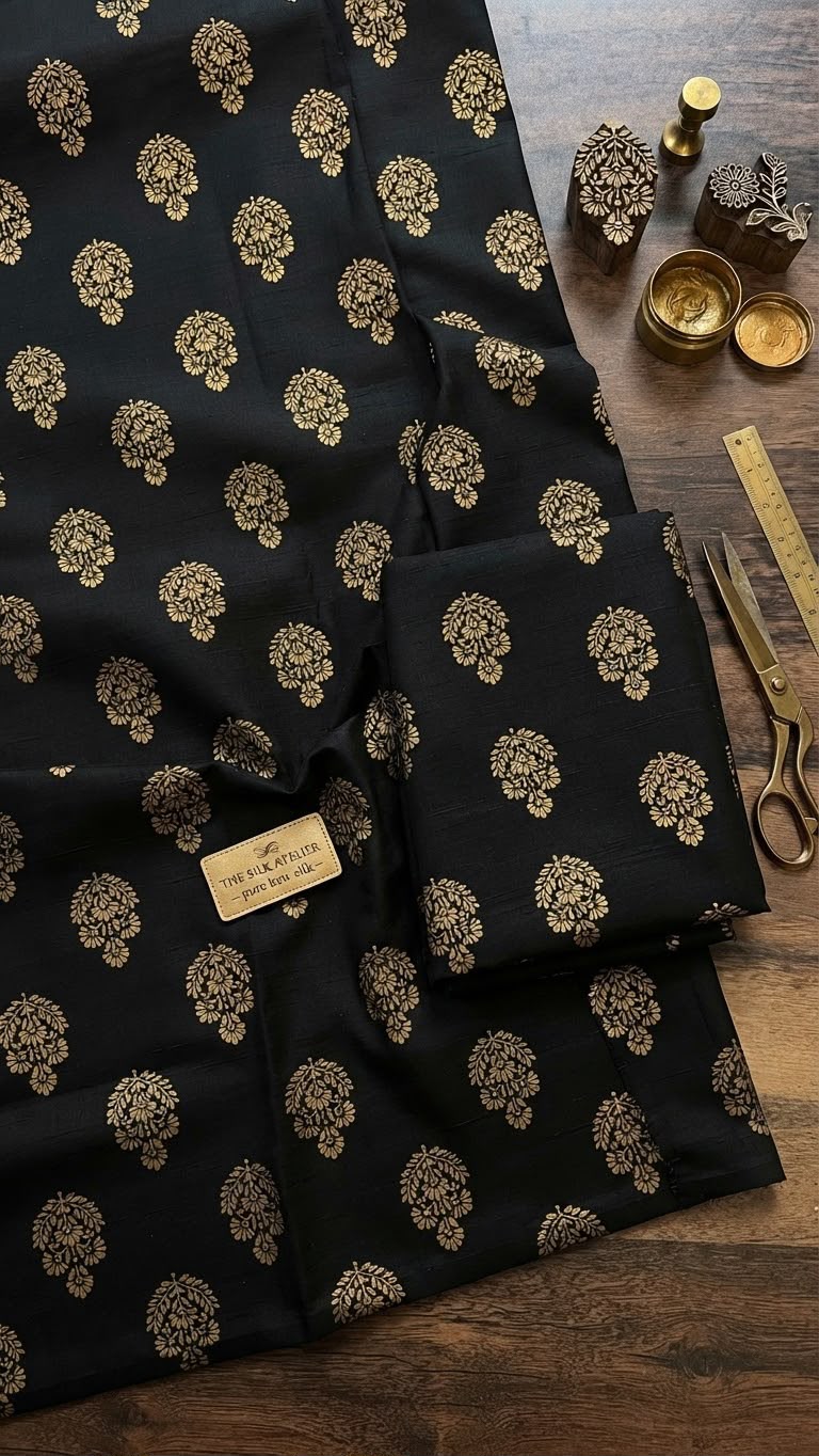 Block printed raw silk 2 pc