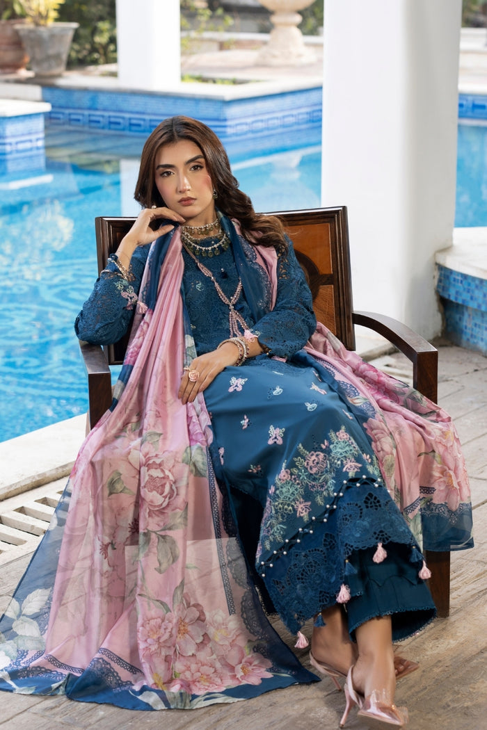 Sale gulmina by marwat textiles luxury embroided lawn 3pc with plain trouser and printed silk dupatta with embroided patches (unstitched)