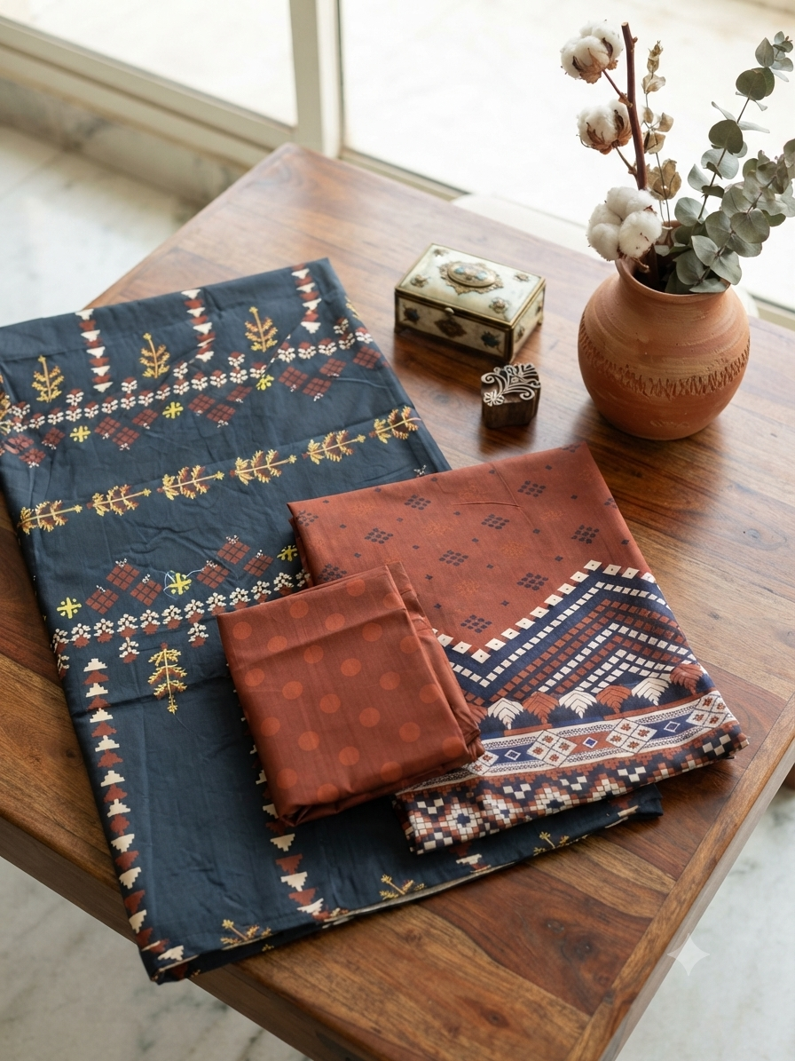 Sale Jazmine by baroque printed linen shirt and trouser with printed wool shawl winter 3pc