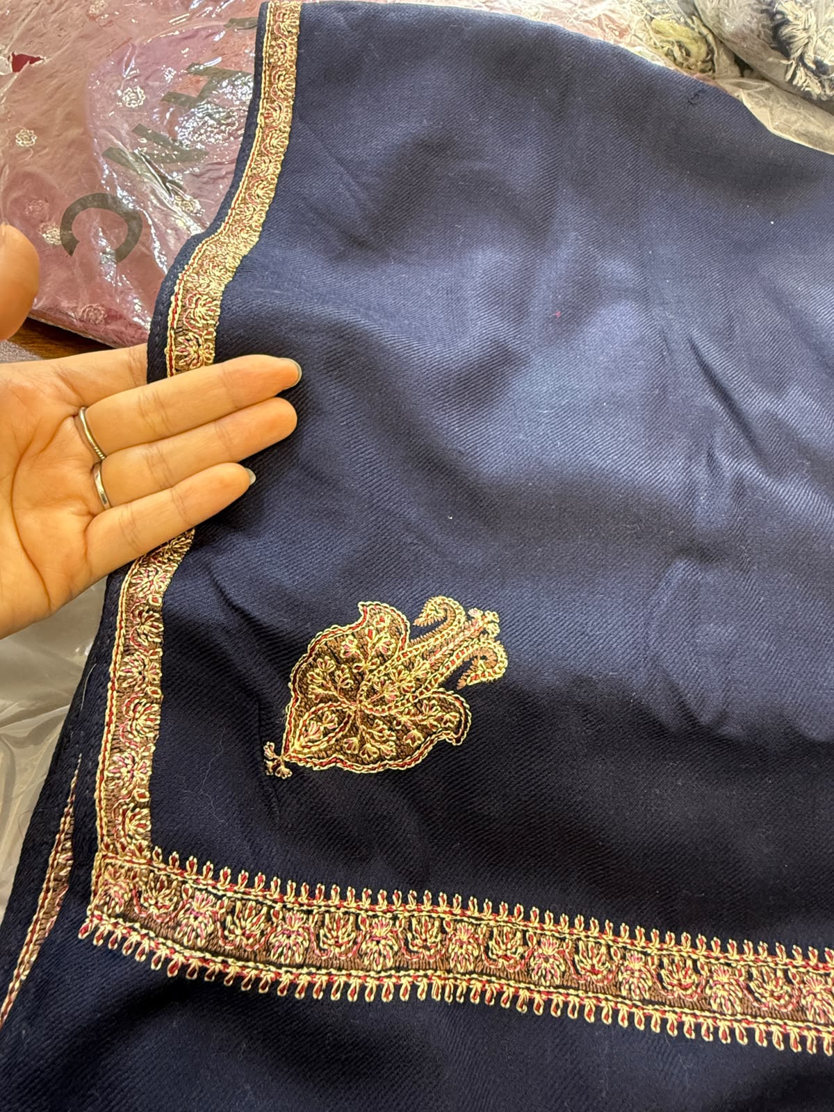Big size embroidered Shaw navy blue