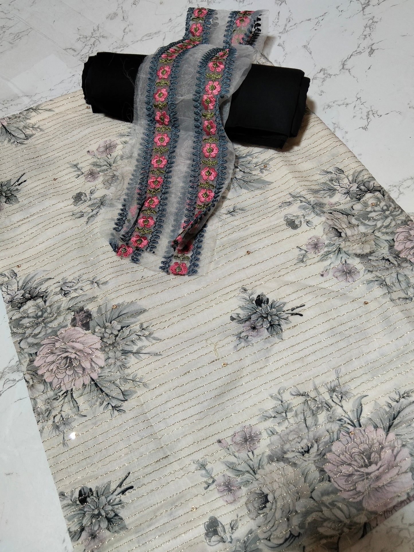 Sale Zara shahjahan embroided shirt with plain trouser with embroided patche