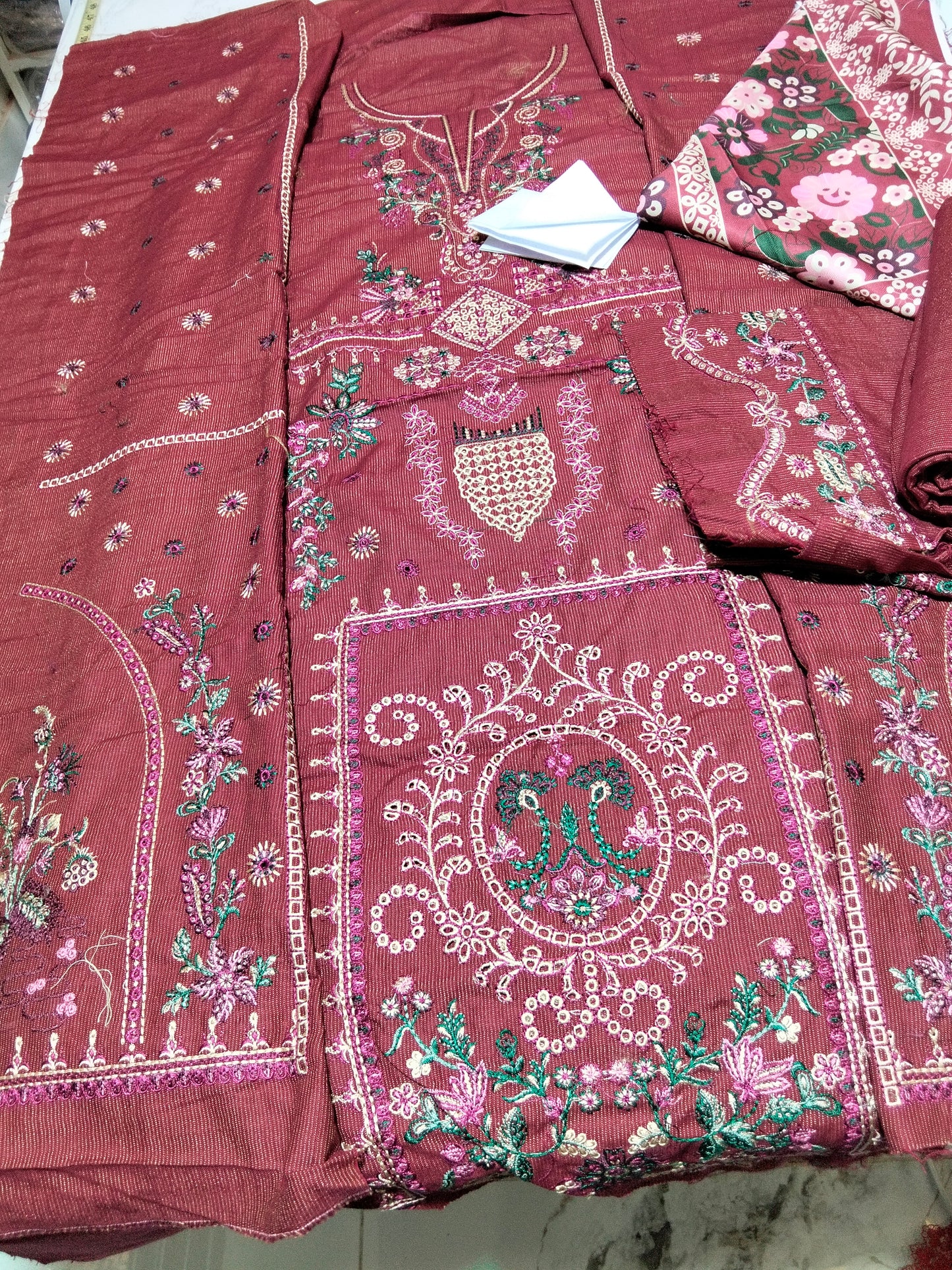 Sale Nureh embroided khadar 3pc with printed wool shawl winter