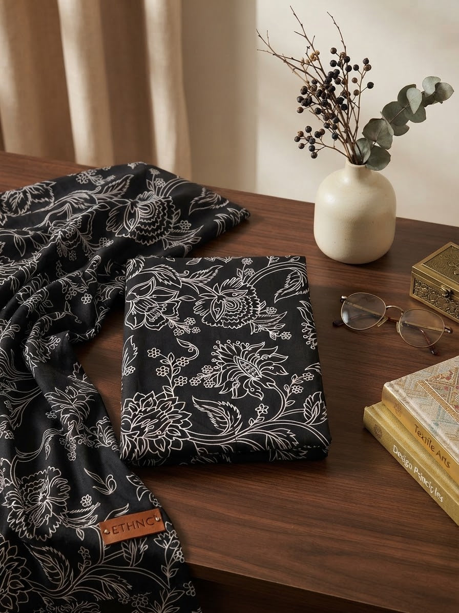 Ethnic all over printed viscose raw silk 2 pc