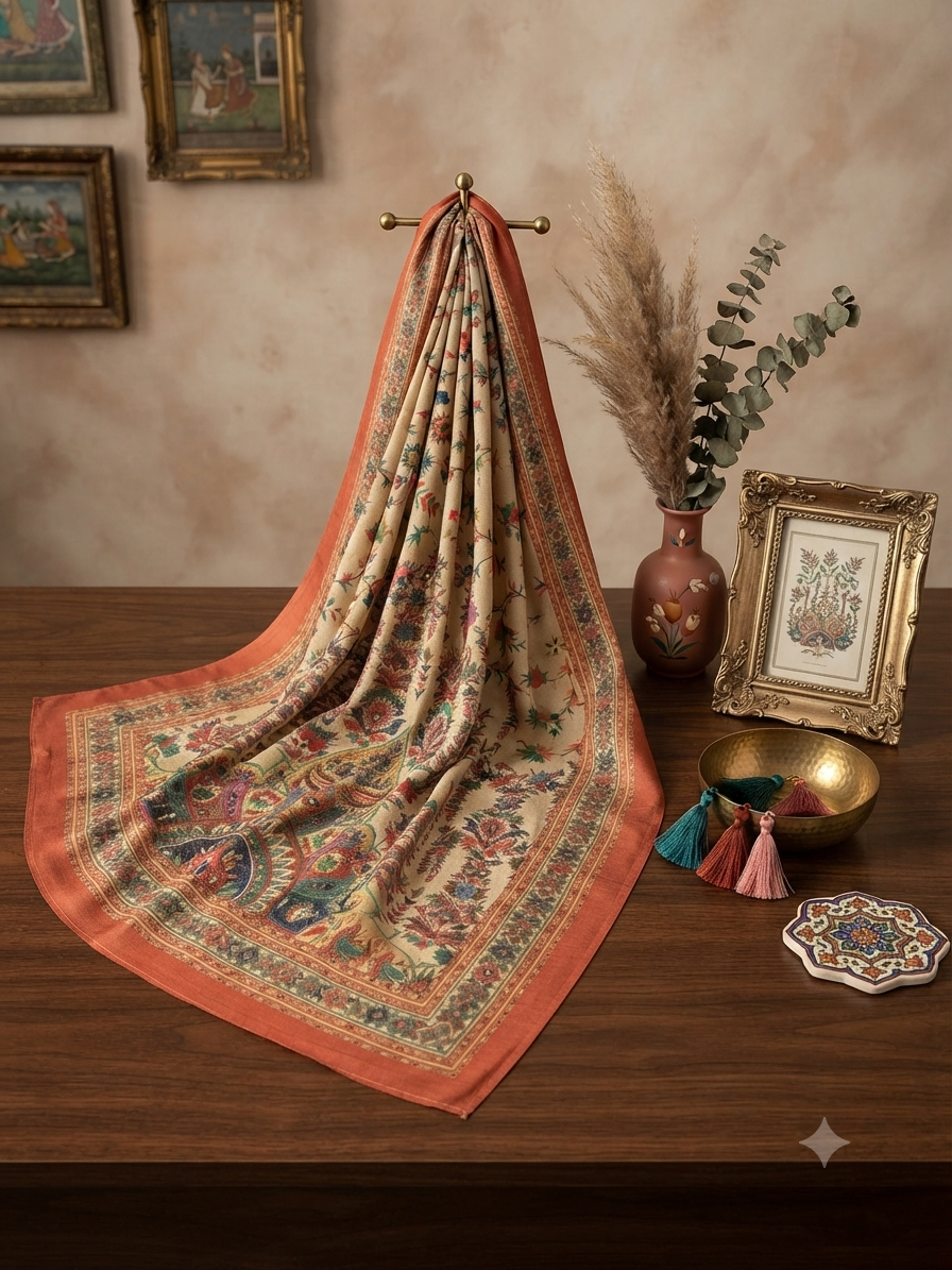Code I pashmina qalamkar printed winter 3 pc