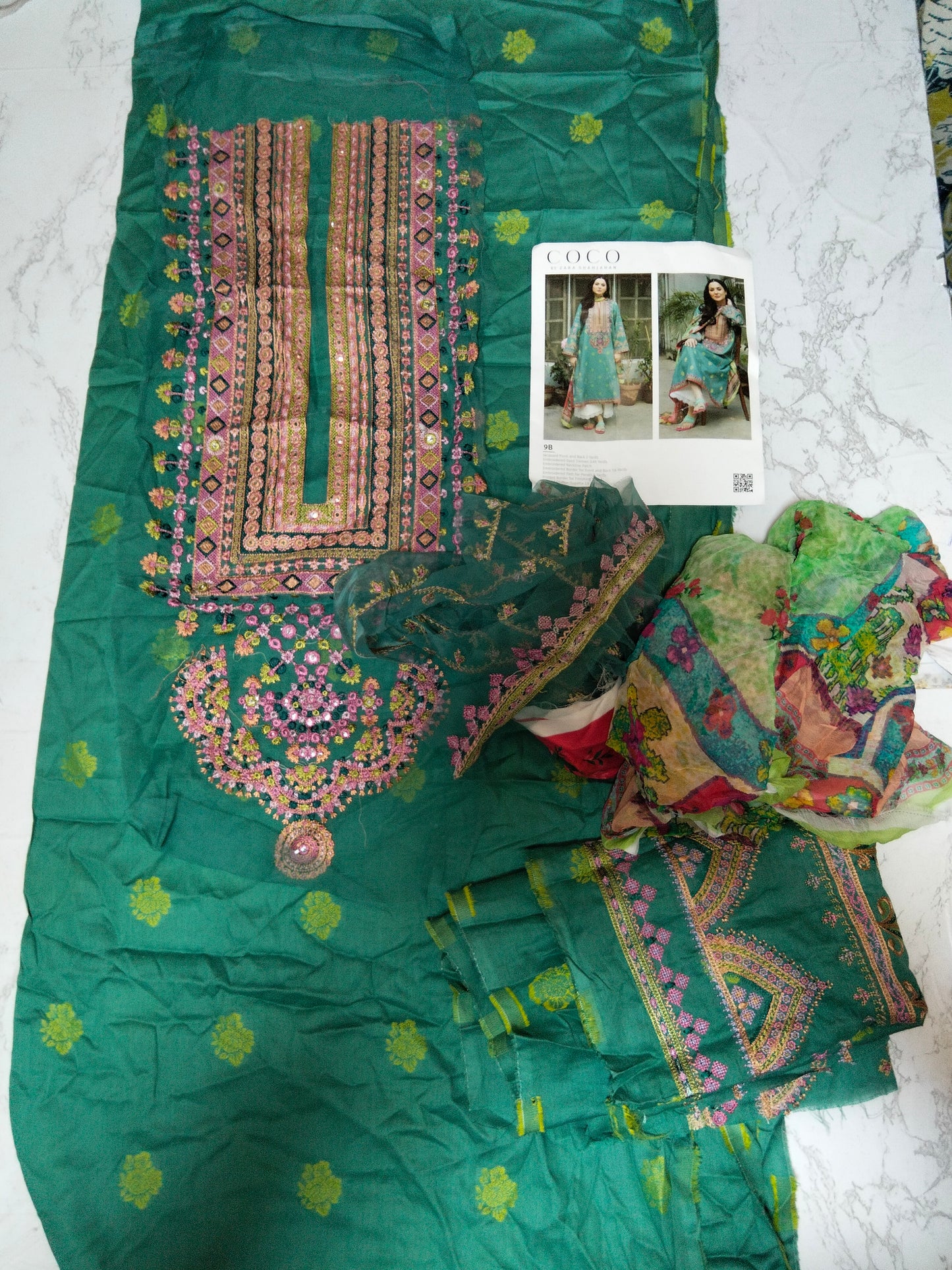 Zara shahjahan jacqaurd  embroided lawn 2pc shirt and dupatta with embroided patches