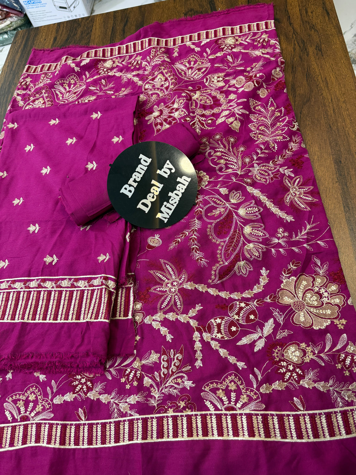 Luxury embroided karandi 3pc with heavy embroided shawl light embroided shirt plain trouser