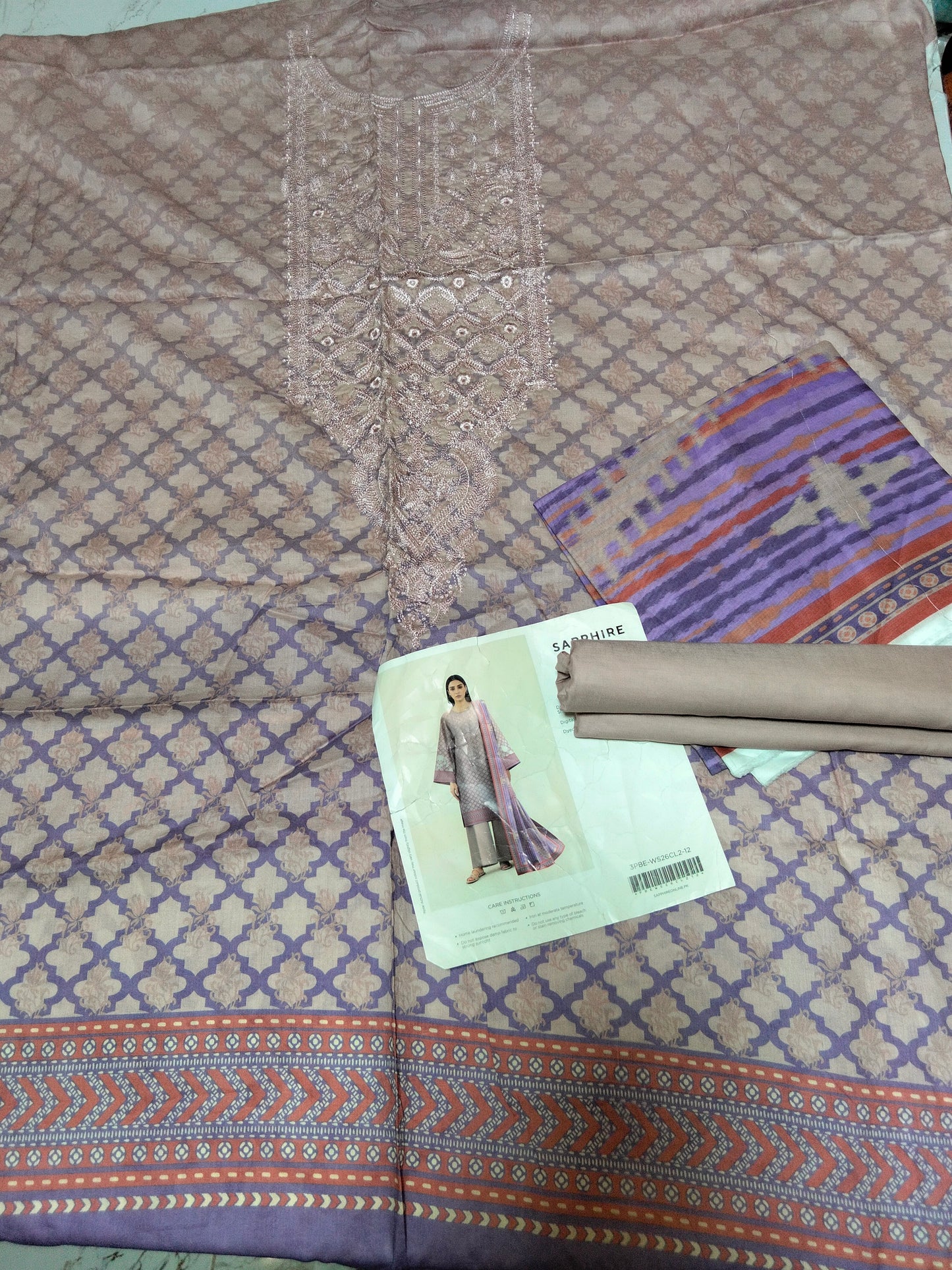 Sale sapphire embroided lawn 3pc with plain trouser